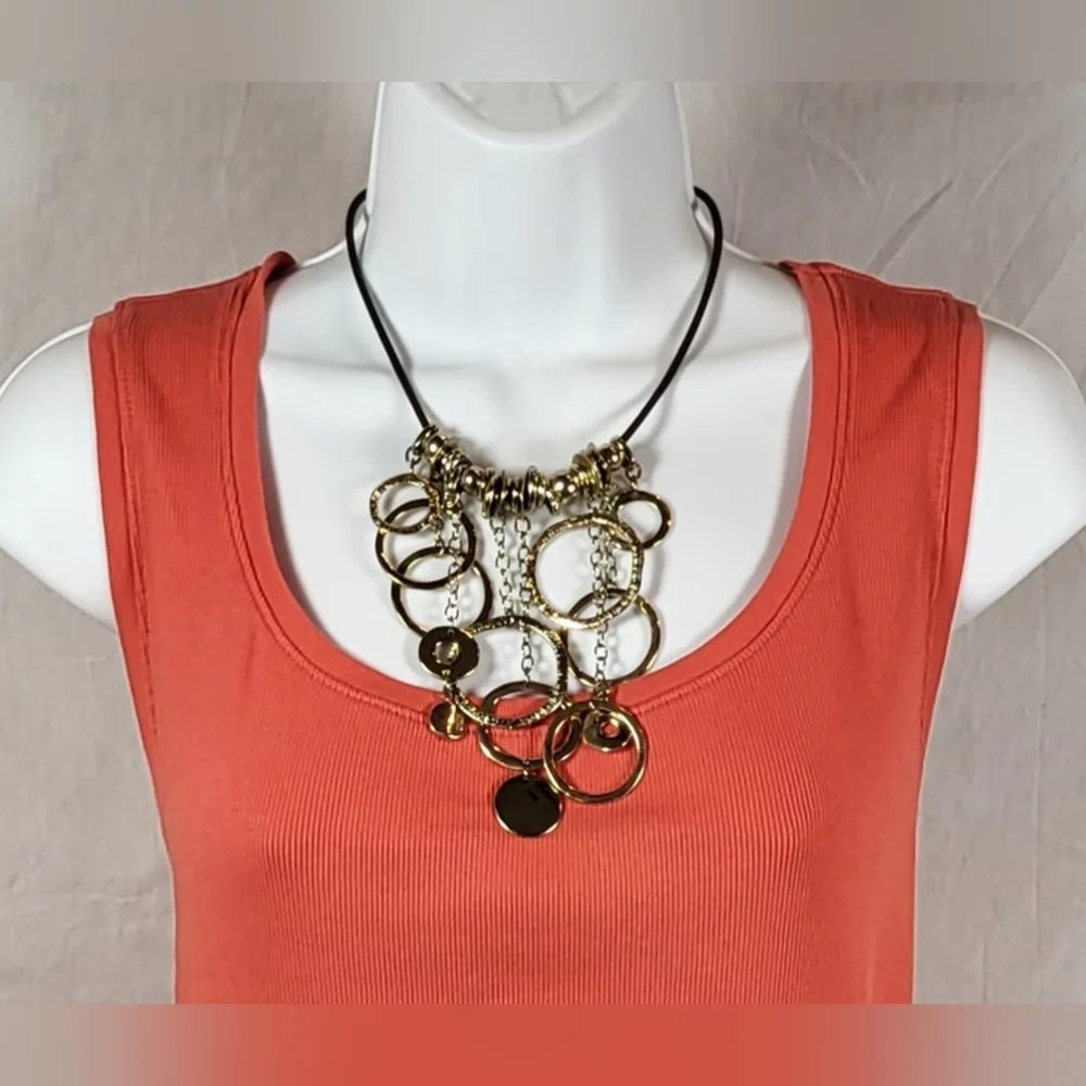 CHICO'S Gold Geometric Bauble Necklace and Dangle Earrings Set / Pierced